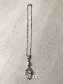 Sterling Silver Camphor Glass & Rhinestone Necklace with Original Sterling Chain