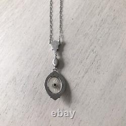 Sterling Silver Camphor Glass & Rhinestone Necklace with Original Sterling Chain
