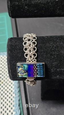 Sterling Silver Chainmaille Link Bracelet Dichroic Glass Box Clasp Unique Rare