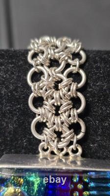 Sterling Silver Chainmaille Link Bracelet Dichroic Glass Box Clasp Unique Rare