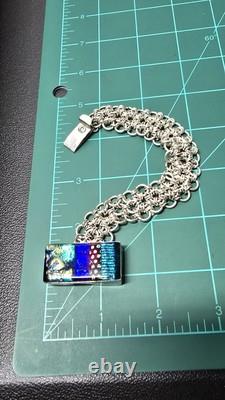 Sterling Silver Chainmaille Link Bracelet Dichroic Glass Box Clasp Unique Rare