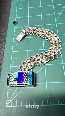 Sterling Silver Chainmaille Link Bracelet Dichroic Glass Box Clasp Unique Rare