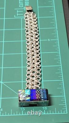 Sterling Silver Chainmaille Link Bracelet Dichroic Glass Box Clasp Unique Rare