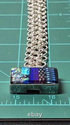 Sterling Silver Chainmaille Link Bracelet Dichroic Glass Box Clasp Unique Rare