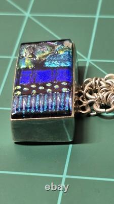 Sterling Silver Chainmaille Link Bracelet Dichroic Glass Box Clasp Unique Rare