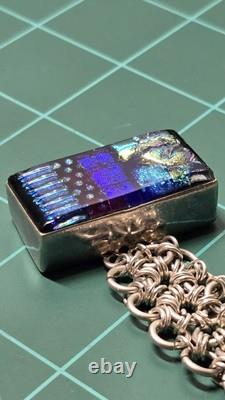 Sterling Silver Chainmaille Link Bracelet Dichroic Glass Box Clasp Unique Rare