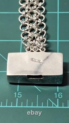 Sterling Silver Chainmaille Link Bracelet Dichroic Glass Box Clasp Unique Rare
