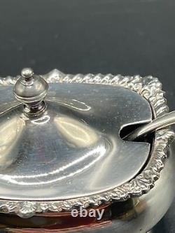 Sterling Silver Condiment Pot with Cobalt Blue Glass Liner & Matching Spoon