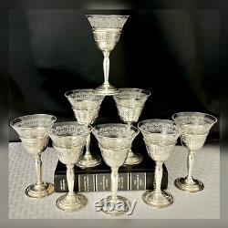 Sterling Silver Cordials with Glass Etched Inserts Silver Cups Vintage Elgin 8