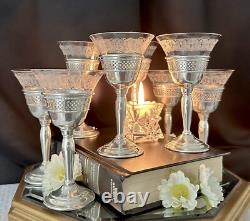 Sterling Silver Cordials with Glass Etched Inserts Silver Cups Vintage Elgin 8