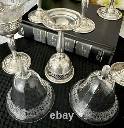 Sterling Silver Cordials with Glass Etched Inserts Silver Cups Vintage Elgin 8