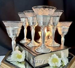 Sterling Silver Cordials with Glass Etched Inserts Silver Cups Vintage Elgin 8