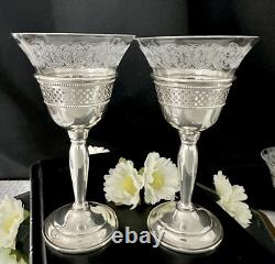 Sterling Silver Cordials with Glass Etched Inserts Silver Cups Vintage Elgin 8