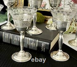 Sterling Silver Cordials with Glass Etched Inserts Silver Cups Vintage Elgin 8