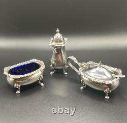 Sterling Silver Cruet Set with Cobalt Glass Liners, Birmingham 1960