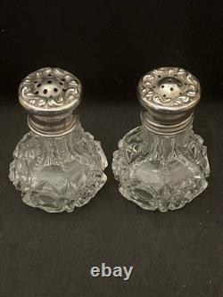 Sterling Silver & Cut Glass Condiment Set 925 Shakers, Jam Pot, Sifter Spoon