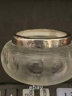 Sterling Silver & Cut Glass Condiment Set 925 Shakers, Jam Pot, Sifter Spoon