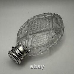 Sterling Silver Cut Glass Laydown Perfume or Flask Bottle Vintage Antique