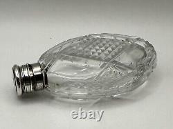 Sterling Silver Cut Glass Laydown Perfume or Flask Bottle Vintage Antique