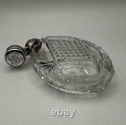 Sterling Silver Cut Glass Laydown Perfume or Flask Bottle Vintage Antique