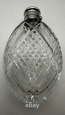 Sterling Silver Cut Glass Laydown Perfume or Flask Bottle Vintage Antique