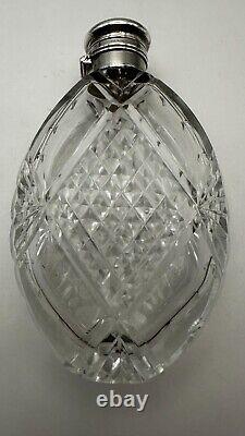 Sterling Silver Cut Glass Laydown Perfume or Flask Bottle Vintage Antique