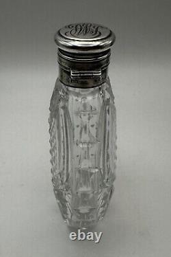 Sterling Silver Cut Glass Laydown Perfume or Flask Bottle Vintage Antique