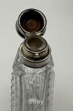 Sterling Silver Cut Glass Laydown Perfume or Flask Bottle Vintage Antique