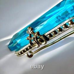 Sterling Silver Czech Glass Brooch Blue 925 Edwardian C Clasp Vintage