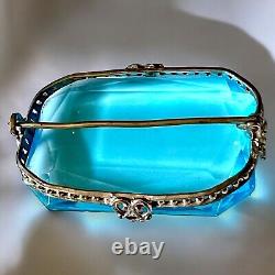 Sterling Silver Czech Glass Brooch Blue 925 Edwardian C Clasp Vintage