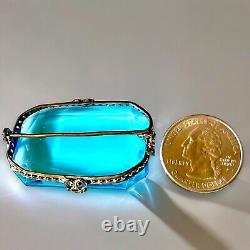 Sterling Silver Czech Glass Brooch Blue 925 Edwardian C Clasp Vintage