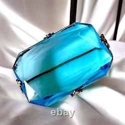 Sterling Silver Czech Glass Brooch Blue 925 Edwardian C Clasp Vintage