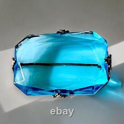 Sterling Silver Czech Glass Brooch Blue 925 Edwardian C Clasp Vintage