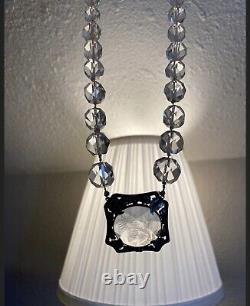 Sterling Silver Deco Art Nouveau Crystal Etched Glass Necklace