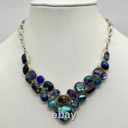 Sterling Silver Dichroic Art Glass Necklace Blue Iridescent Stamped 925 16