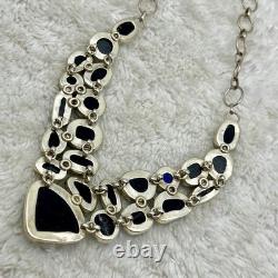 Sterling Silver Dichroic Art Glass Necklace Blue Iridescent Stamped 925 16