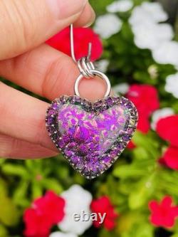 Sterling Silver Dichroic Glass Heart Pendant Chunky Heart Pendant HANDMADE pink