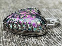 Sterling Silver Dichroic Glass Heart Pendant Chunky Heart Pendant HANDMADE pink