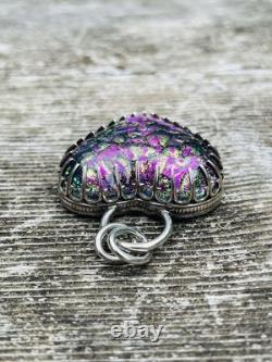 Sterling Silver Dichroic Glass Heart Pendant Chunky Heart Pendant HANDMADE pink