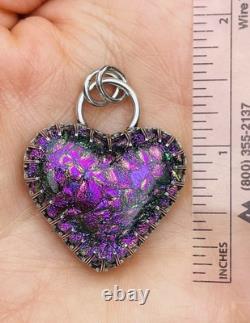 Sterling Silver Dichroic Glass Heart Pendant Chunky Heart Pendant HANDMADE pink