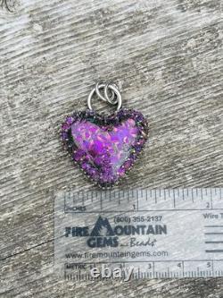 Sterling Silver Dichroic Glass Heart Pendant Chunky Heart Pendant HANDMADE pink