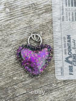 Sterling Silver Dichroic Glass Heart Pendant Chunky Heart Pendant HANDMADE pink