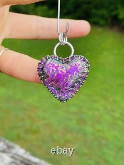 Sterling Silver Dichroic Glass Heart Pendant Chunky Heart Pendant HANDMADE pink