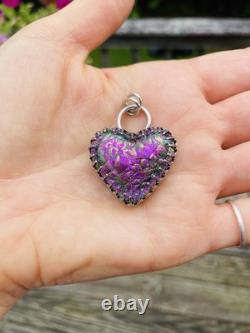 Sterling Silver Dichroic Glass Heart Pendant Chunky Heart Pendant HANDMADE pink