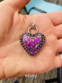 Sterling Silver Dichroic Glass Heart Pendant Chunky Heart Pendant HANDMADE pink