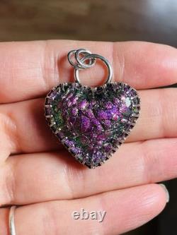 Sterling Silver Dichroic Glass Heart Pendant Chunky Heart Pendant HANDMADE pink