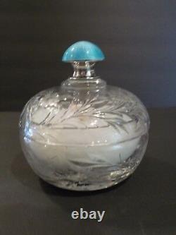 Sterling Silver Enamel Engraved Glass Lidded Powder Box, Set #2