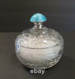 Sterling Silver Enamel Engraved Glass Lidded Powder Box, Set #2