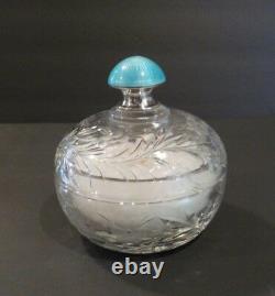 Sterling Silver Enamel Engraved Glass Lidded Powder Box, Set #2