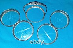 Sterling Silver/Etched Glass 4 Coasters And Caddy